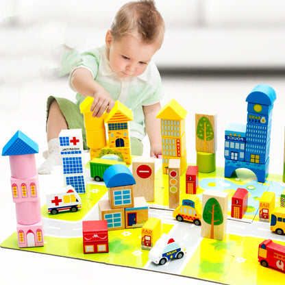 Children's Traffic-Themed Wooden Blocks