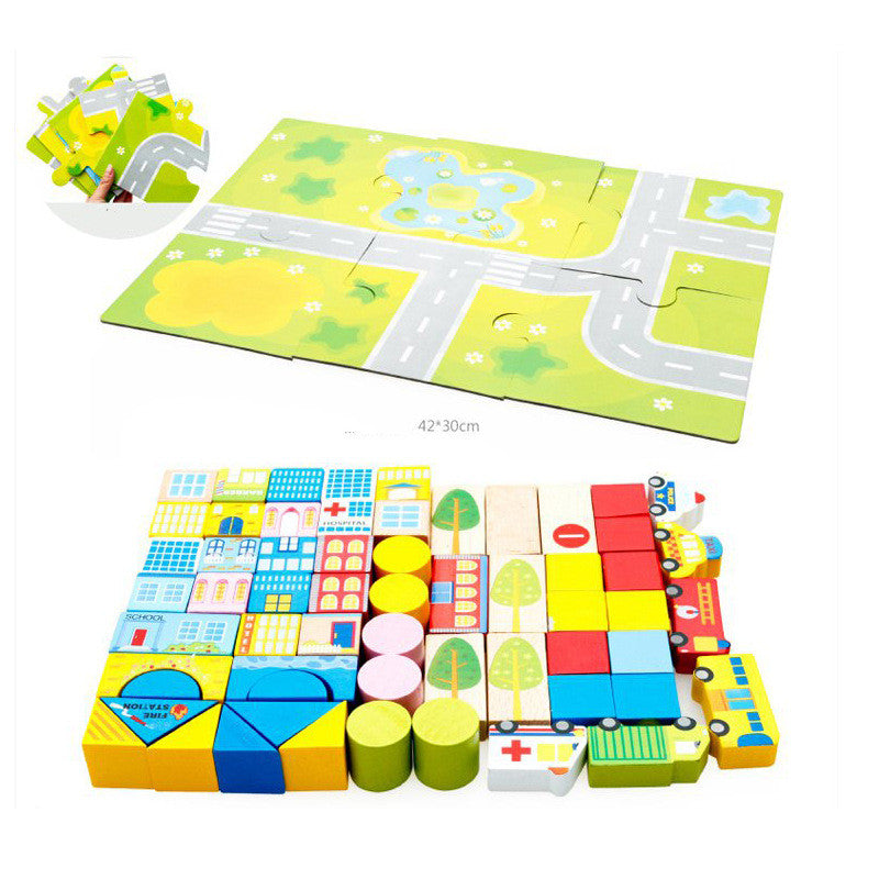 Children's Traffic-Themed Wooden Blocks