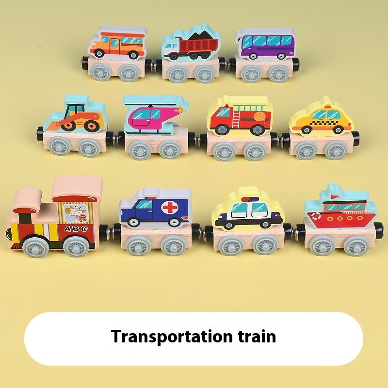 Children's Magnetic Car Small Locomotive Wooden 5 Theme Educational Wooden Toys