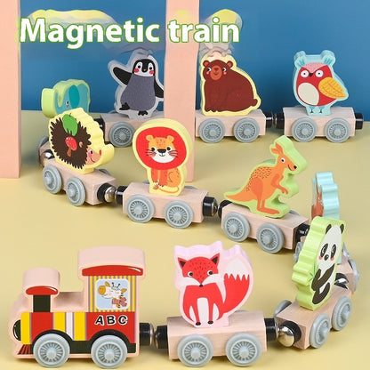 Children's Magnetic Car Small Locomotive Wooden 5 Theme Educational Wooden Toys