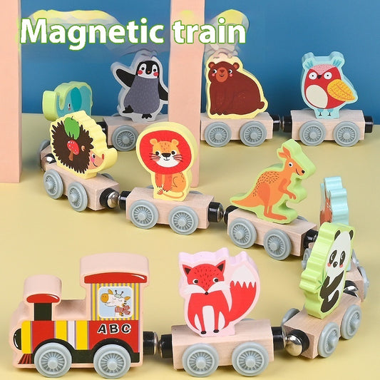 Children's Magnetic Car Small Locomotive Wooden 5 Theme Educational Wooden Toys