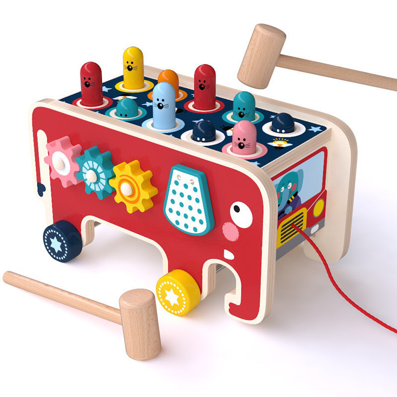 Early Educational Montessori Wooden Toy Set for Toddlers - Animal Bus and Pounding Bench, Perfect as Musical Instrument Gifts for Children