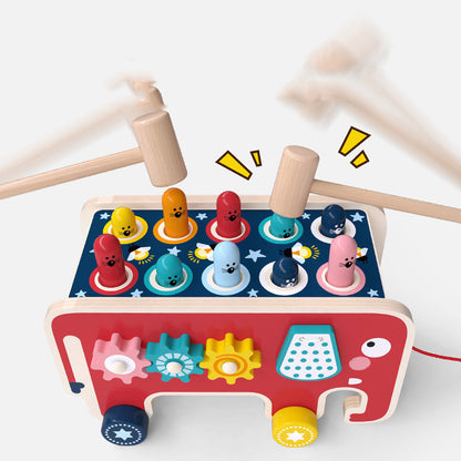 Early Educational Montessori Wooden Toy Set for Toddlers - Animal Bus and Pounding Bench, Perfect as Musical Instrument Gifts for Children